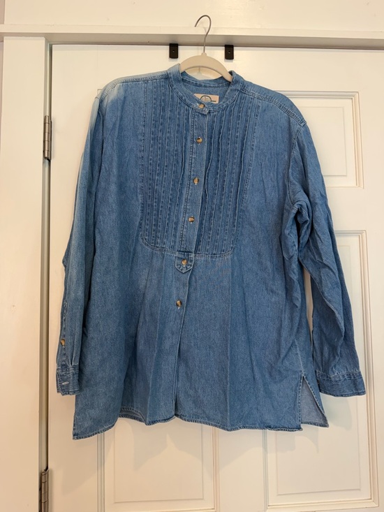 J. Jill Tops - Vintage J. Jill Blue Denim Collarless Shirt